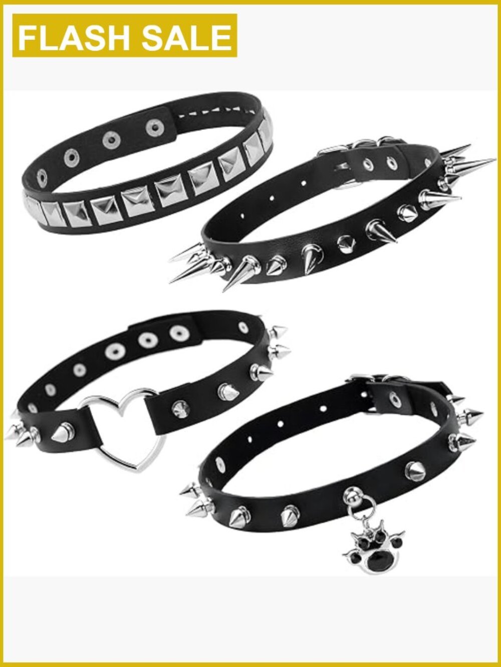 4 Piece Spiked Gothic Choker Necklace Set Adjustable PU Leather Collars Punk